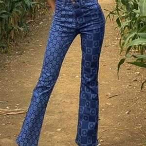 70s floral flare jeans